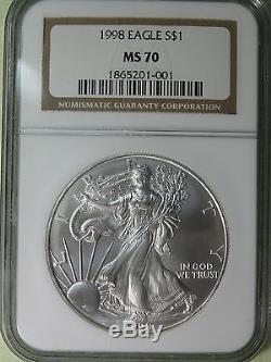 $1 1998 American Silver Eagle NGC MS70 Superb GEM BU AvenueCoin