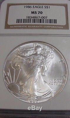 1986 $1 American Silver Eagle! Ngc Ms 70! Rare! Ideal! Collectible! Fc7007