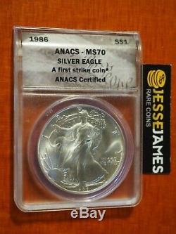 1986 $1 American Silver Eagle Anacs Ms70 First Strike Label