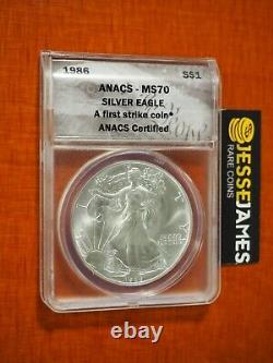 1986 $1 American Silver Eagle Anacs Ms70 First Strike Label Better Date