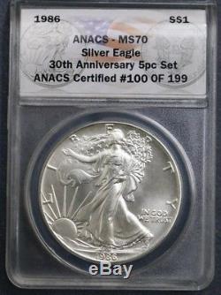 1986 $1 American Silver Eagle Anacs Ms70 From 30th Anniv Set Rare