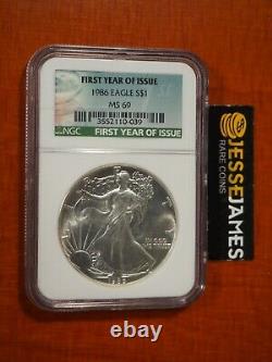 1986 $1 American Silver Eagle Ngc Ms69 First Year Of Issue Green Label
