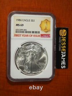 1986 $1 American Silver Eagle Ngc Ms69 First Year Of Issue Label