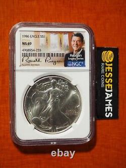 1986 $1 American Silver Eagle Ngc Ms69 Ronald Reagan Legacy Series Label