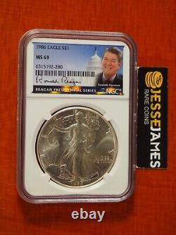 1986 $1 American Silver Eagle Ngc Ms69 Ronald Reagan Presidential Series Label