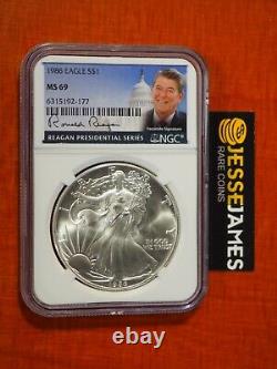 1986 $1 American Silver Eagle Ngc Ms69 Ronald Reagan Presidential Series Label