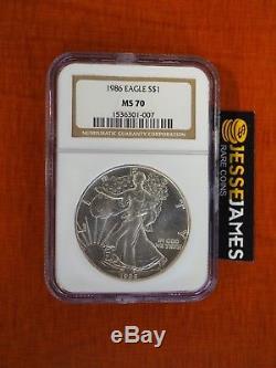 1986 $1 American Silver Eagle Ngc Ms70 Brown Label Low Pop