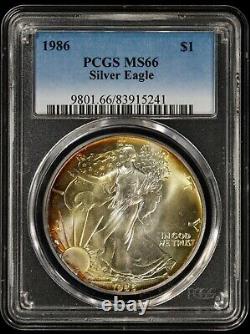 1986 $1 American Silver Eagle PCGS MS 66 Toned Uncirculated UNC BU ASE Colorful