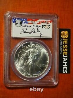 1986 $1 American Silver Eagle Pcgs Ms69 Edmund Moy Hand Signed Flag Label