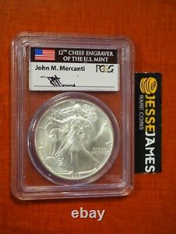1986 $1 American Silver Eagle Pcgs Ms69 Flag John Mercanti Signed Label