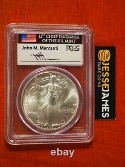 1986 $1 American Silver Eagle Pcgs Ms69 John Mercanti Signed Flag Label
