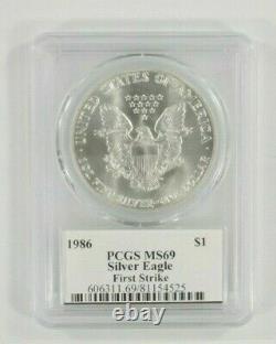 1986 $1 Silver American Eagle Graded by PCGS as MS69 First Strike Mercanti Sign
