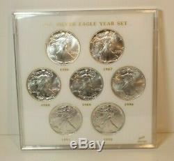 1986-1992 American Silver Eagle 7 Coin Set in Capital Plastics Holder BU MS36