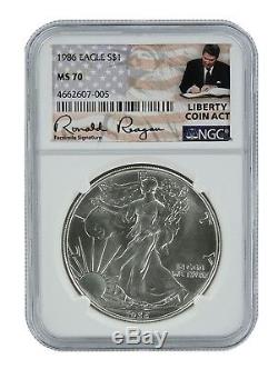 1986 1oz Silver American Eagle NGC MS70 Liberty Coin Act Label