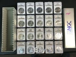 1986-2005 $1 American Silver Eagle 20 Coin Set NGC MS69 including KEY 1996 &CASE
