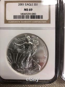 1986-2005 20-Coin Silver American Eagle Set MS-69 NGC