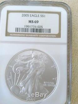 1986-2005 20-Coin Silver American Eagle Set MS-69 NGC CASE SLABS