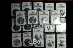1986 2005 American Silver Eagles Ngc Brown Label Ms69 (20) Coins