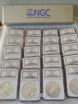 1986-2005 American $1 Silver Eagle Set 20 Coins in NGC Box All NGC MS69