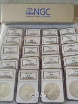 1986-2005 American $1 Silver Eagle Set 20 Coins in NGC Box All NGC MS69