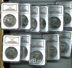 1986 2005 American Silver Eagle 1 Oz Dollar. 999 Fine Coin Set Ngc Ms69 4934k