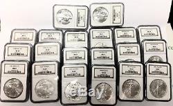 1986-2005 American Silver Eagle Complete Set Of 20 Different Coins Ngc Ms 69