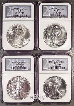 1986-2005 American Silver Eagle Dollar 20 Year Set, NGC graded MS69. Lustrous