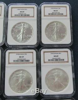 1986 2005 American Silver Eagle Set Brown Label NGC MS69 20 Coins