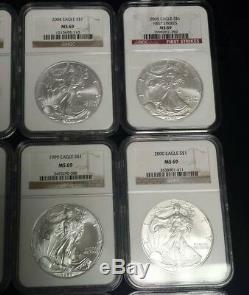 1986-2005 Silver American Eagle 20 Coin Set all NGC MS69 plus NGC Box