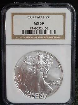 1986 2007 $1 NGC MS 69 American Silver Eagles 1 ozt Lot of (22) Graded Coins