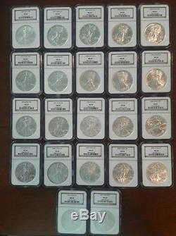 1986-2007 Set American Silver Eagles, NGC MS69 22 coins total. Matching labels