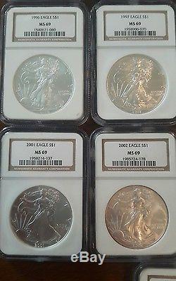1986-2007 Set American Silver Eagles, NGC MS69 22 coins total. Matching labels