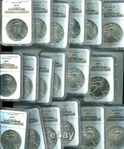 1986 2010 American Silver Eagle 1 Ounce Coin Ngc Ms69 25 Coin Set