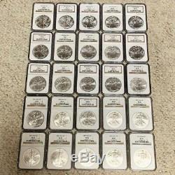 1986 2010 American Silver Eagles Complete Set All Ngc Ms69 25 Coins