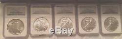 1986-2010 NGC Certified MS69 American SILVER EAGLE Cherrywood Box Set 25-Coins