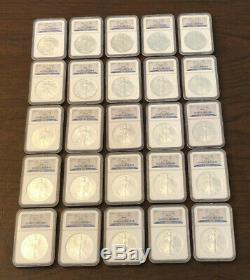 1986-2010 Set of $1 American Silver Eagles NGC MS 69 25 Coins in Box
