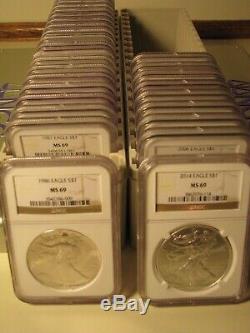 1986 2014 American Silver Eagle 29 Coin Set Ngc Ms69 Brown Premium Coins Pq