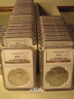 1986 2015 American Silver Eagle 30 Coin Set Ngc Ms69 Brown Premium Coins Pq