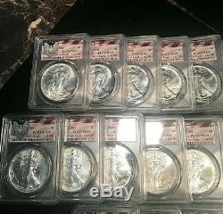 1986-2016 AMERICAN SILVER EAGLE COLLECTION PCGS MS69 FLAG LABEL 1 OF 250 WithBOXES