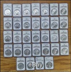 1986-2017 $1 AMERICAN SILVER EAGLE Complete Set NGC MS69 32 Coins BINo
