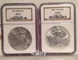 1986-2017 NGC MS-69 All Coins Complete Silver American Eagle Set 1996 1986 1994