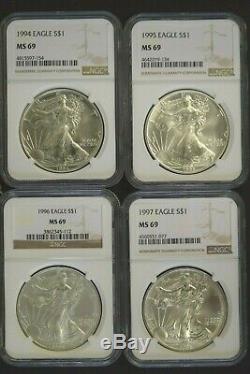 1986-2019 American Silver Eagle NGC MS69 34 Coins Set