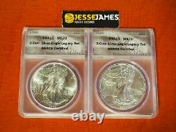 1986 & 2020 $1 American Silver Eagle Anacs Ms70 2 Coin Silver Eagle Legacy Set