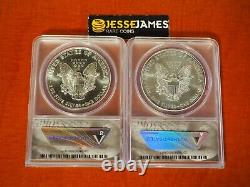 1986 & 2020 $1 American Silver Eagle Anacs Ms70 2 Coin Silver Eagle Legacy Set