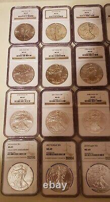 1986-2020 American Silver Eagle NGC MS69 COMPLETE 35-Coin SET & 2 NGC Boxes