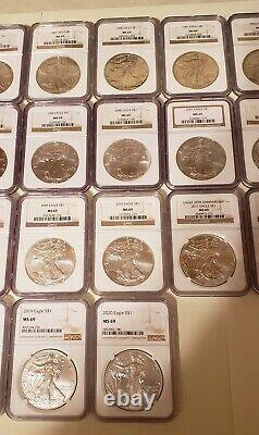 1986-2020 American Silver Eagle NGC MS69 COMPLETE 35-Coin SET & 2 NGC Boxes