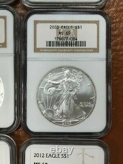 1986 2020 American Silver Eagle Set All NGC MS69 35 Coins withslab boxes