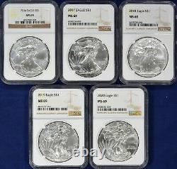 1986-2020 American Silver Eagles 35-Coin Set Each Graded NGC MS69 Brown Label