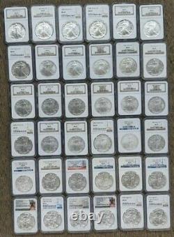 1986-2021 American Silver Eagles Complete 36-Coin Set Graded NGC MS69 Mix Label