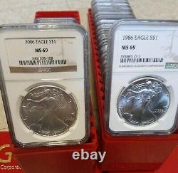 1986 2021 COIN AMERICAN SILVER EAGLE COMPLETE SET (36 coins) NGC MS 69 #1